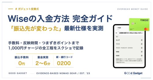 Wiseの入金方法 完全ガイドのアイキャッチ。振込手数料0円・着金実測2〜6分・新銀行コード0200