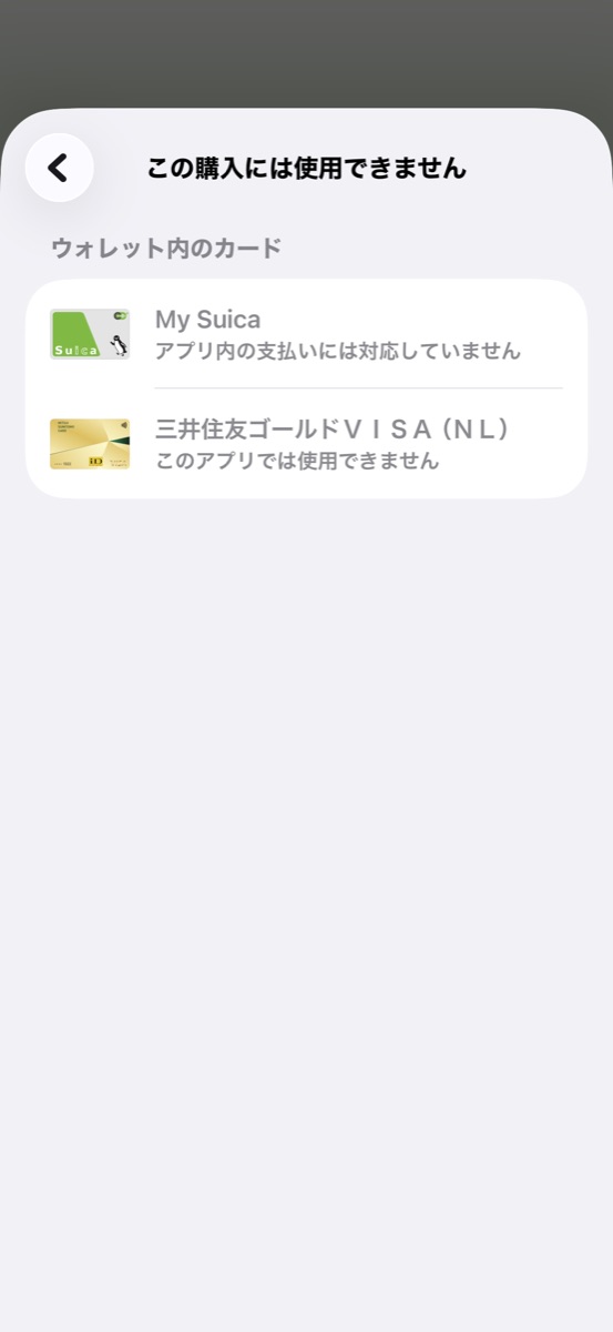 STEP4 日本発行のカードは「この購入には使用できません」と全てグレーアウト