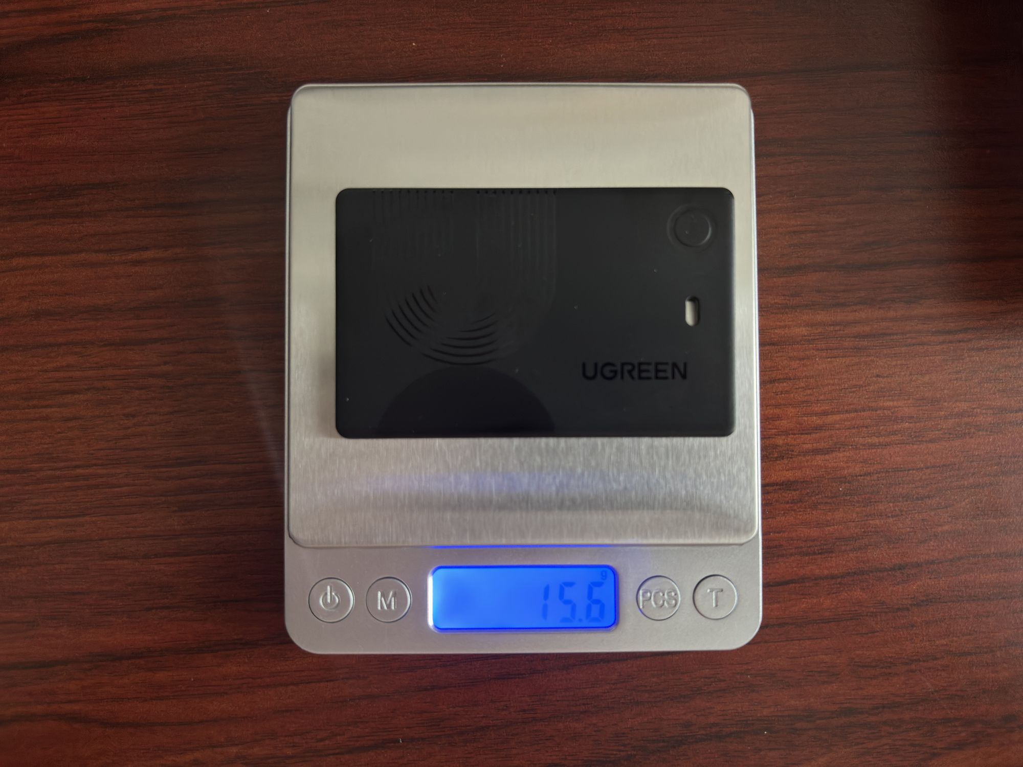 UGREEN FineTrack Slimをキッチンスケールに載せた実測15.6g